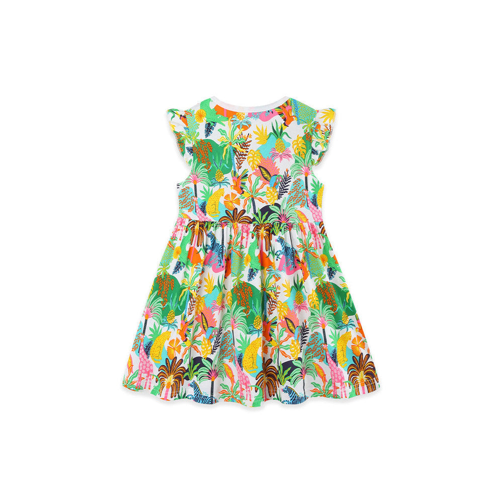 MyKids-USA® Summer Hot Selling Jungle Cartoon Pattern Fly Sleeves Dress for Stylish Girls