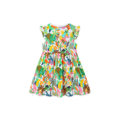 MyKids-USA® Summer Hot Selling Jungle Cartoon Pattern Fly Sleeves Dress for Stylish Girls
