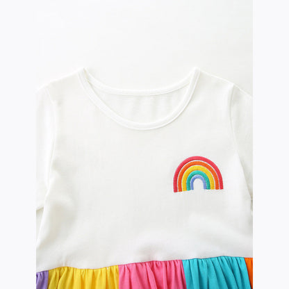 MyKids-USA® Summer Hot Selling Rainbow Pattern Short Sleeves Color Patchwork Dress for Stylish Girls