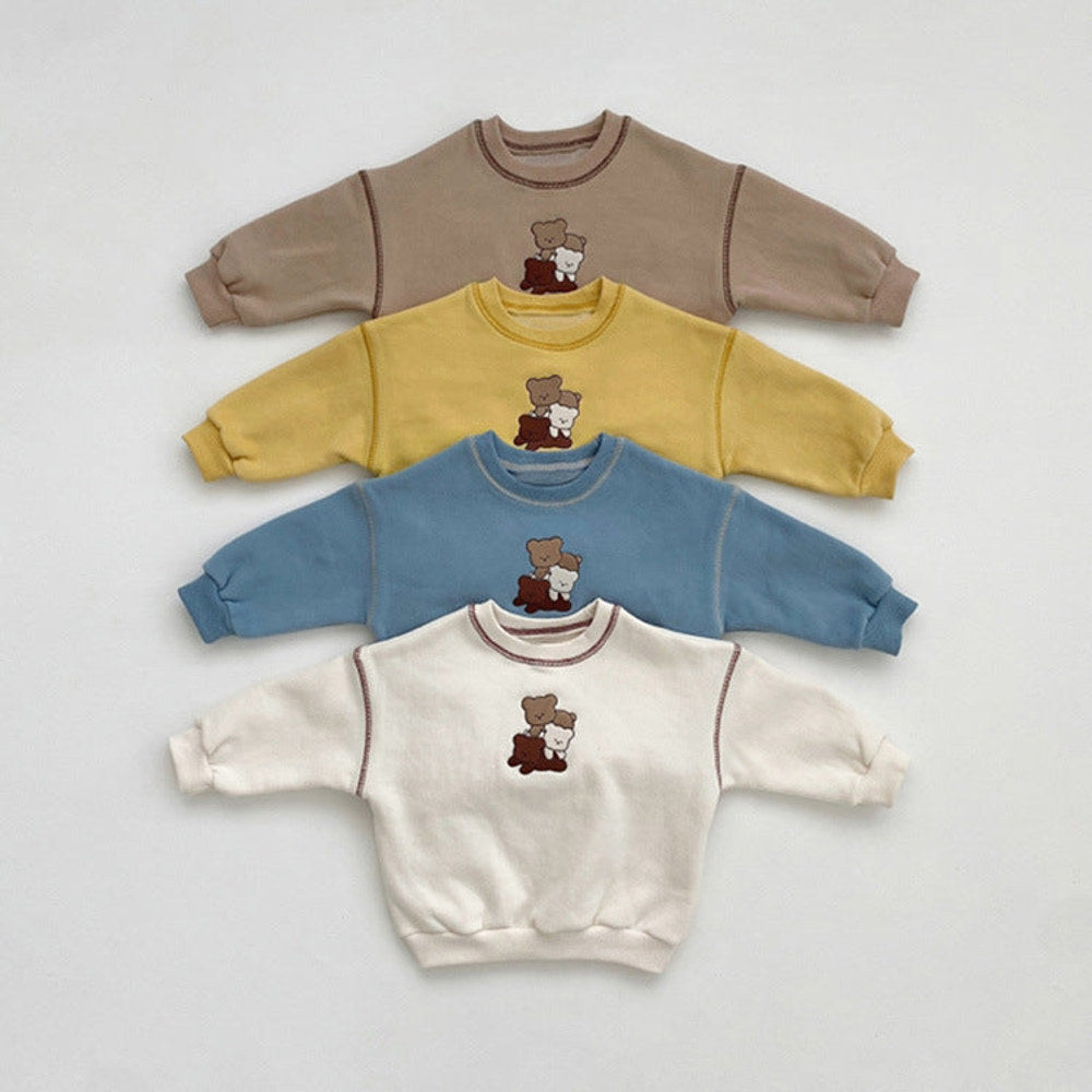 MyKids-USA® Spring and Autumn Baby Kids Unisex Long Sleeves Teddy Bear Pattern Pullover and Plain Pants Clothing Set