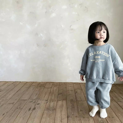 MyKids-USA® Spring and Autumn Baby Kids Unisex Long Sleeves Letters Pattern Pullover and Plain Pants Clothing Set