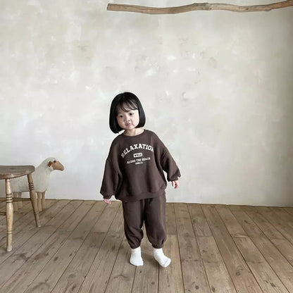 MyKids-USA® Spring and Autumn Baby Kids Unisex Long Sleeves Letters Pattern Pullover and Plain Pants Clothing Set