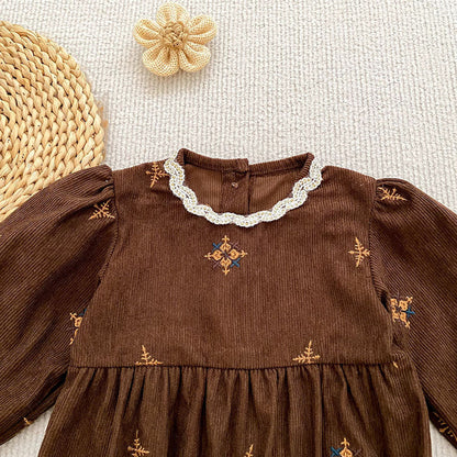 MyKids-USA® Autumn Embroidery Pattern Baby Kids Girls Princess Long Sleeves Bodysuit