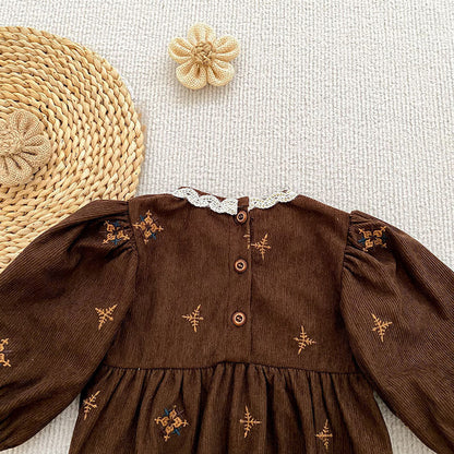 MyKids-USA® Autumn Embroidery Pattern Baby Kids Girls Princess Long Sleeves Bodysuit