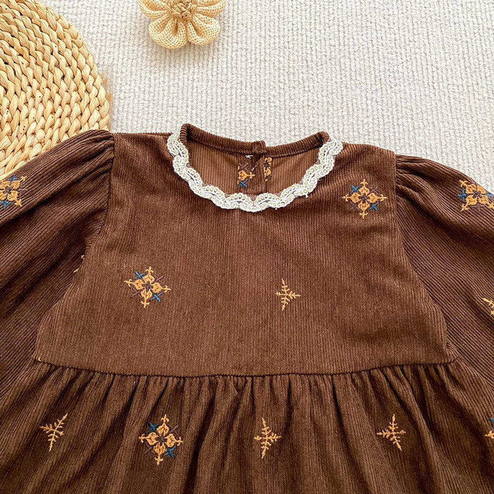 MyKids-USA® Autumn Embroidery Pattern Baby Kids Girls Princess Long Sleeves Dress