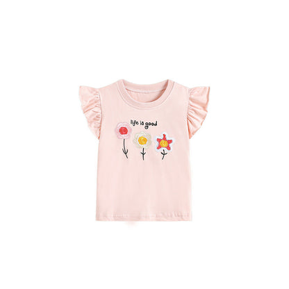 MyKids-USA® Summer Pink Flowers Pattern T-shirt for Girls