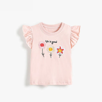 MyKids-USA® Summer Pink Flowers Pattern T-shirt for Girls