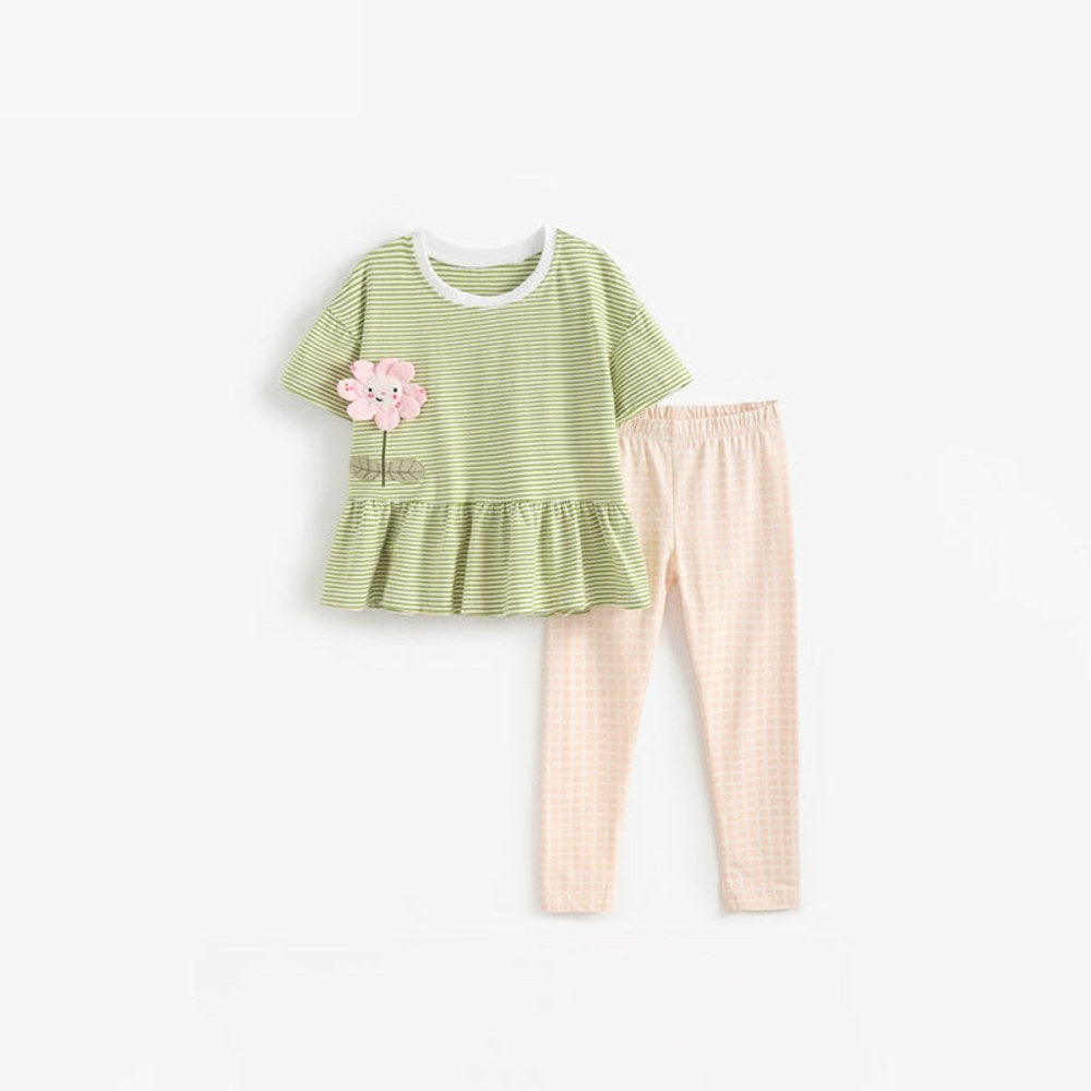 MyKids-USA® Arrival Summer Baby Kids Girls Short Sleeves Striped T-shirt and Plaid Pants Clothing Set