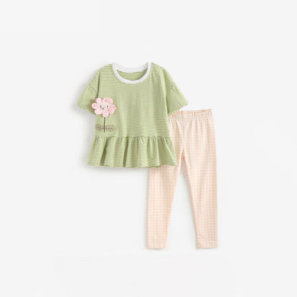 MyKids-USA® Arrival Summer Baby Kids Girls Short Sleeves Striped T-shirt and Plaid Pants Clothing Set