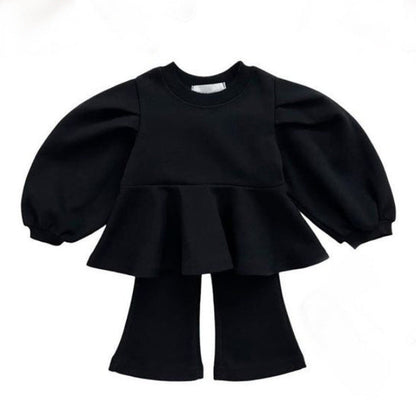 MyKids-USA® Spring and Autumn Baby Kids Girls Long Sleeves Solid Color Pullover and Flared Pants Clothing Set