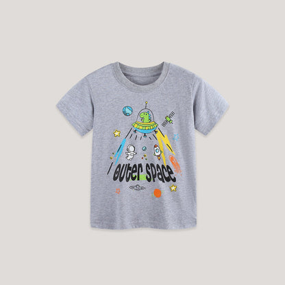 MyKids-USA® Summer Arrival Boys’ Cartoon and Letters Pattern Short Sleeves T-shirt
