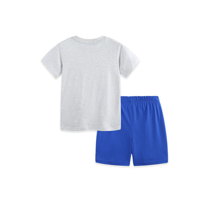 MyKids-USA® Arrival Summer Baby Kids Boys Short Sleeves Cartoon Pattern T-shirt and Plain Shorts Clothing Set