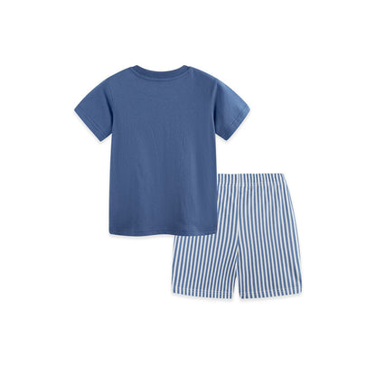 MyKids-USA® Arrival Summer Baby Kids Boys Short Sleeves Cartoon Pattern T-shirt and Striped Shorts Clothing Set