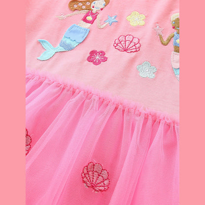 MyKids-USA® Summer Hot Selling Cute Cartoon Embroidered Pattern Short Sleeves Dress for Stylish Girls