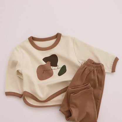 MyKids-USA® Spring and Autumn Baby Kids Unisex Long Sleeves Color Patchwork Sweatshirt and Plain Pants Clothing Set
