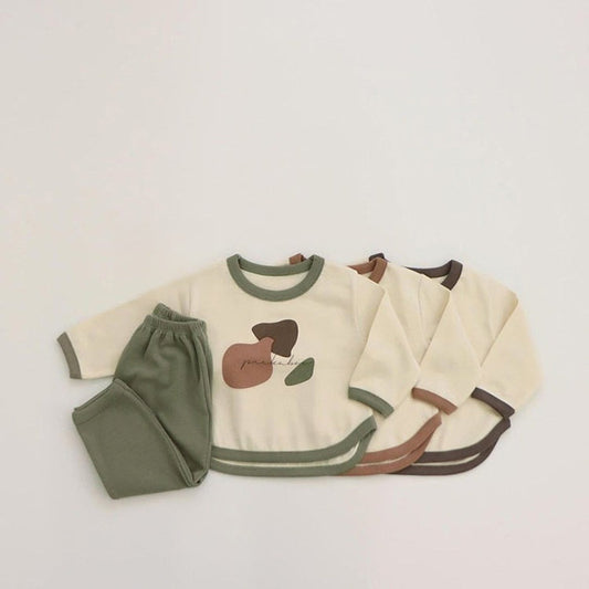 MyKids-USA® Spring and Autumn Baby Kids Unisex Long Sleeves Color Patchwork Sweatshirt and Plain Pants Clothing Set