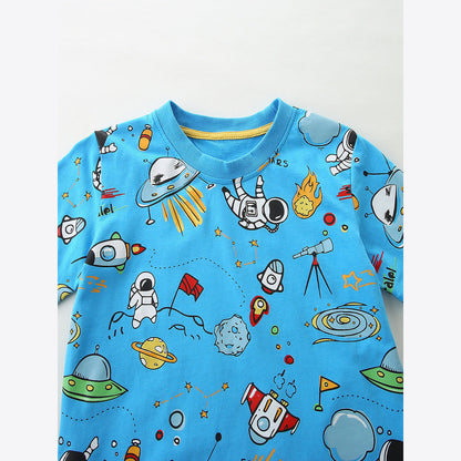 MyKids-USA® Arrival Summer Baby Kids Boys Short Sleeves Cartoon Pattern T-shirt and Plain Shorts Clothing Set