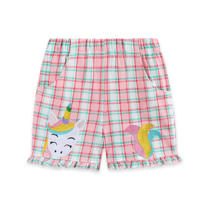 MyKids-USA® Arrival Summer Baby Kids Girls Cartoon and Plaid Pattern Shorts
