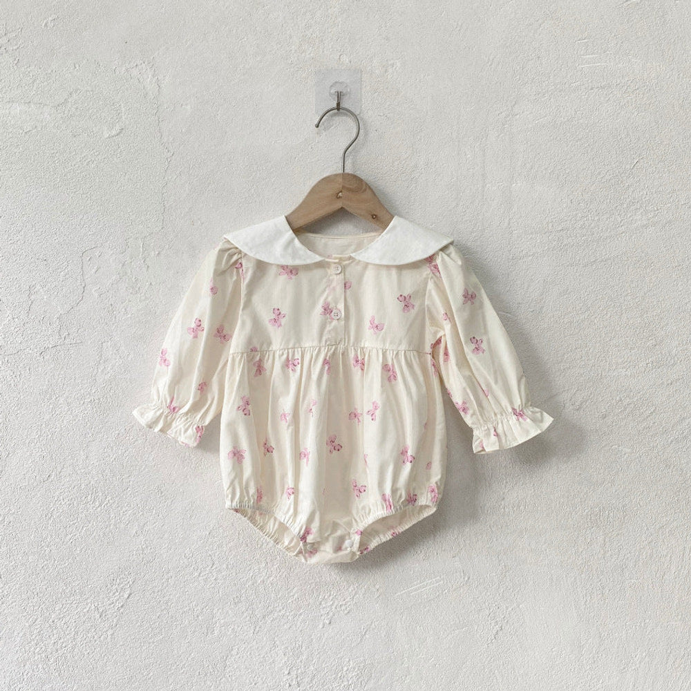 MyKids-USA® Autumn Arrival Butterfly-bows Printed Color Patchwork Baby Kids Girls Princess Long Sleeves Bodysuit