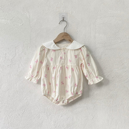 MyKids-USA® Autumn Arrival Butterfly-bows Printed Color Patchwork Baby Kids Girls Princess Long Sleeves Bodysuit