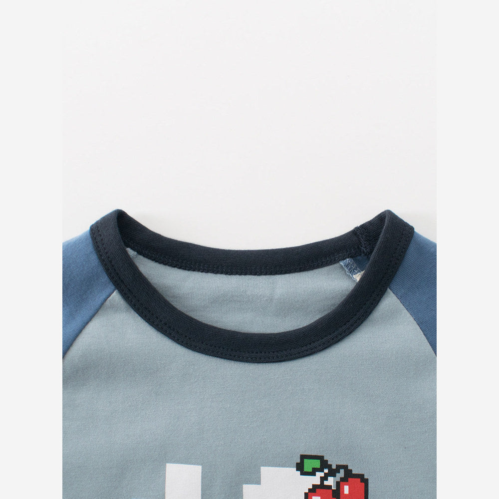 MyKids-USA® Autumn Baby Kids Boys Letters and Cartoon Print Long Sleeves Crew Neck Color Patchwork Sweatshirt