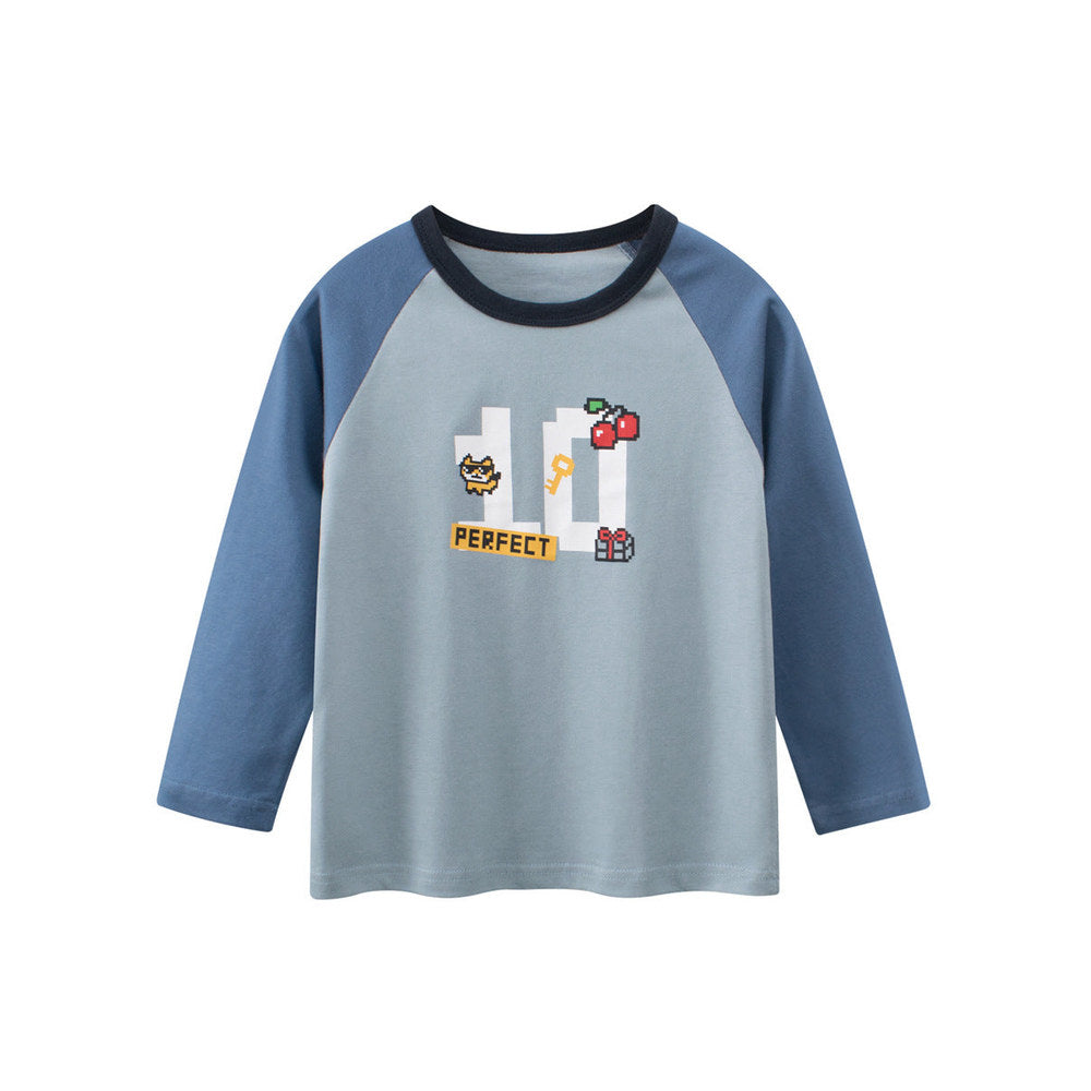 MyKids-USA® Autumn Baby Kids Boys Letters and Cartoon Print Long Sleeves Crew Neck Color Patchwork Sweatshirt