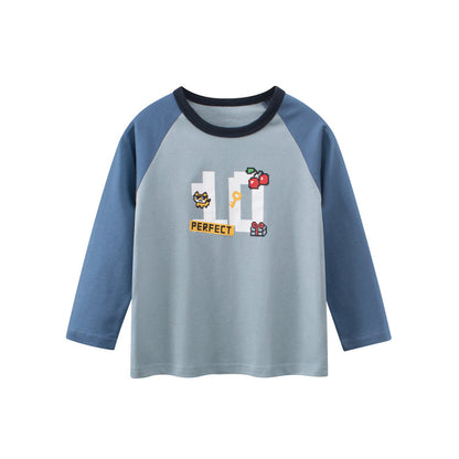 MyKids-USA® Autumn Baby Kids Boys Letters and Cartoon Print Long Sleeves Crew Neck Color Patchwork Sweatshirt
