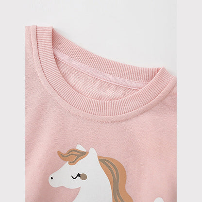 MyKids-USA® Autumn Arrival Kids Girls Cartoon and Letters Print Crew Neck Long Sleeves Pullover