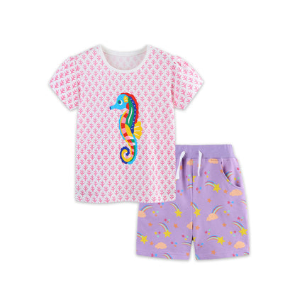 MyKids-USA® Arrival Summer Baby Kids Girls Short Sleeves Cartoon Pattern T-shirt and Shorts Clothing Set