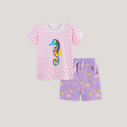 MyKids-USA® Arrival Summer Baby Kids Girls Short Sleeves Cartoon Pattern T-shirt and Shorts Clothing Set