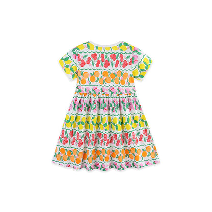 MyKids-USA® Summer Hot Selling Cute Fruits Pattern Short Sleeves Dress for Stylish Girls