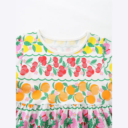 MyKids-USA® Summer Hot Selling Cute Fruits Pattern Short Sleeves Dress for Stylish Girls