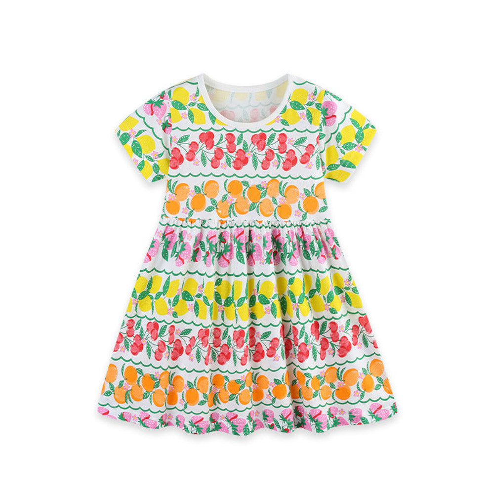 MyKids-USA® Summer Hot Selling Cute Fruits Pattern Short Sleeves Dress for Stylish Girls
