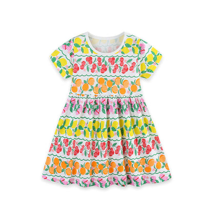 MyKids-USA® Summer Hot Selling Cute Fruits Pattern Short Sleeves Dress for Stylish Girls