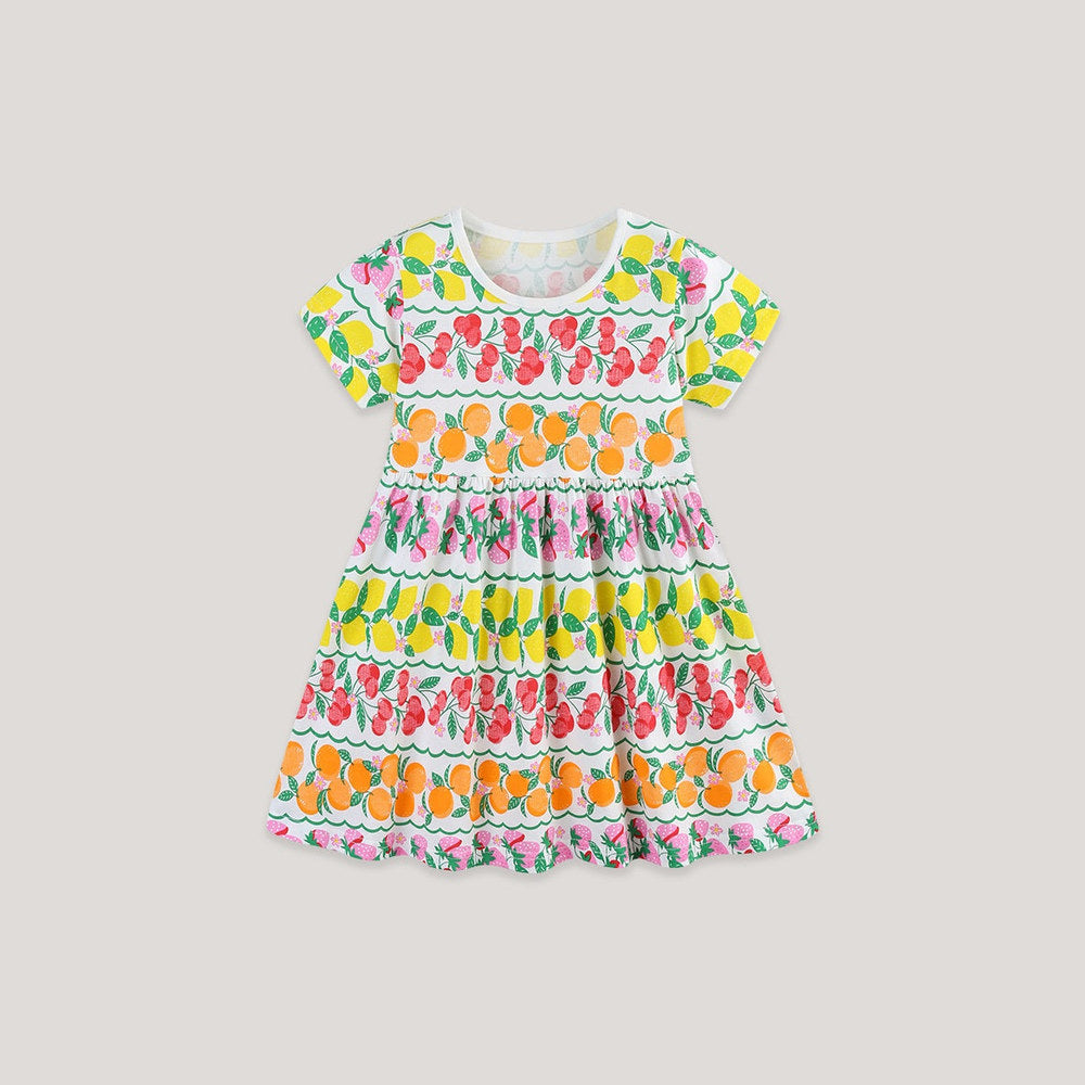 MyKids-USA® Summer Hot Selling Cute Fruits Pattern Short Sleeves Dress for Stylish Girls