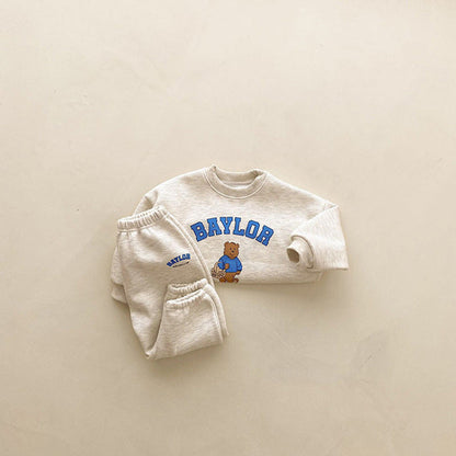 MyKids-USA® Spring Autumn Baby Kids Unisex Long Sleeves Teddy Cartoon Pullover and Pants Clothing Set