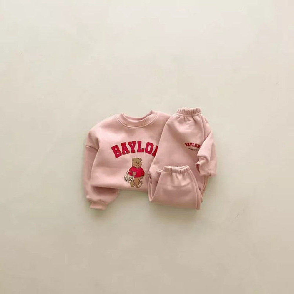 MyKids-USA® Spring Autumn Baby Kids Unisex Long Sleeves Teddy Cartoon Pullover and Pants Clothing Set