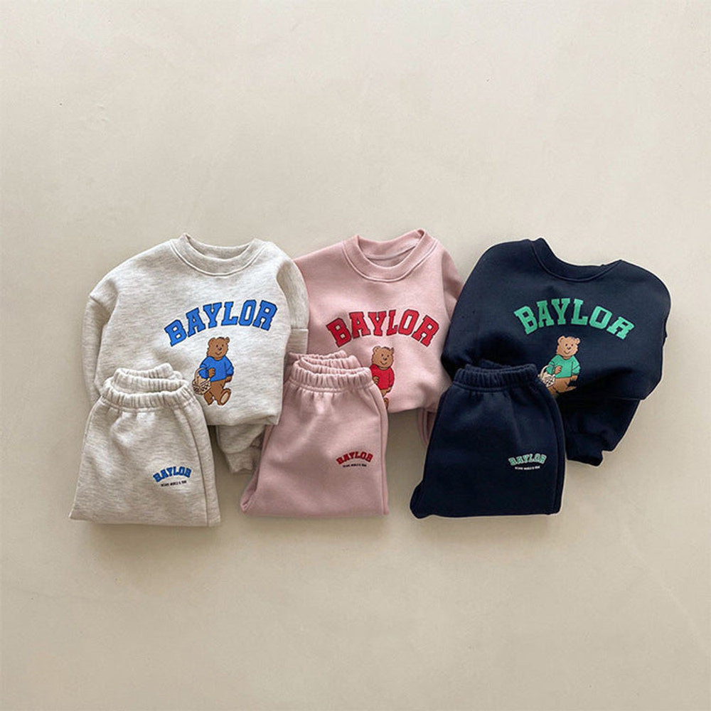 MyKids-USA® Spring Autumn Baby Kids Unisex Long Sleeves Teddy Cartoon Pullover and Pants Clothing Set