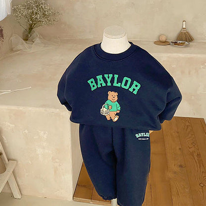 MyKids-USA® Spring Autumn Baby Kids Unisex Long Sleeves Teddy Cartoon Pullover and Pants Clothing Set
