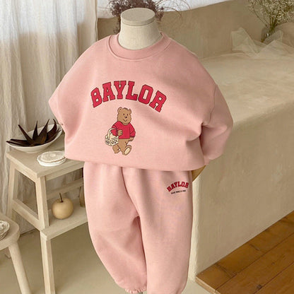 MyKids-USA® Spring Autumn Baby Kids Unisex Long Sleeves Teddy Cartoon Pullover and Pants Clothing Set