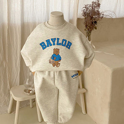 MyKids-USA® Spring Autumn Baby Kids Unisex Long Sleeves Teddy Cartoon Pullover and Pants Clothing Set