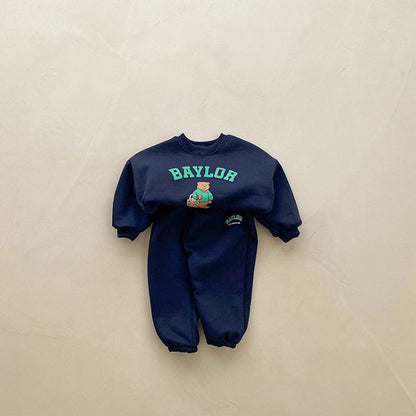 MyKids-USA® Spring Autumn Baby Kids Unisex Long Sleeves Teddy Cartoon Pullover and Pants Clothing Set
