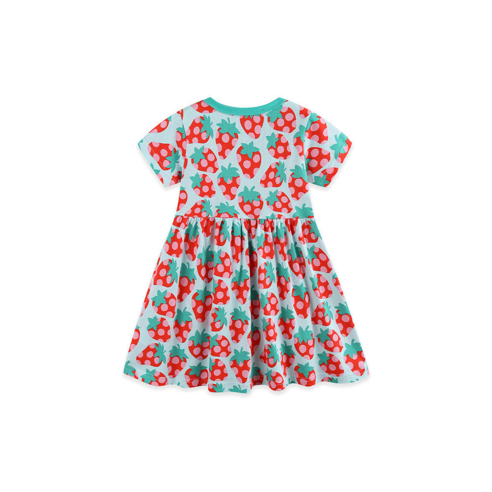 MyKids-USA® Summer Hot Selling Cute Fruits Pattern Short Sleeves Dress for Stylish Girls