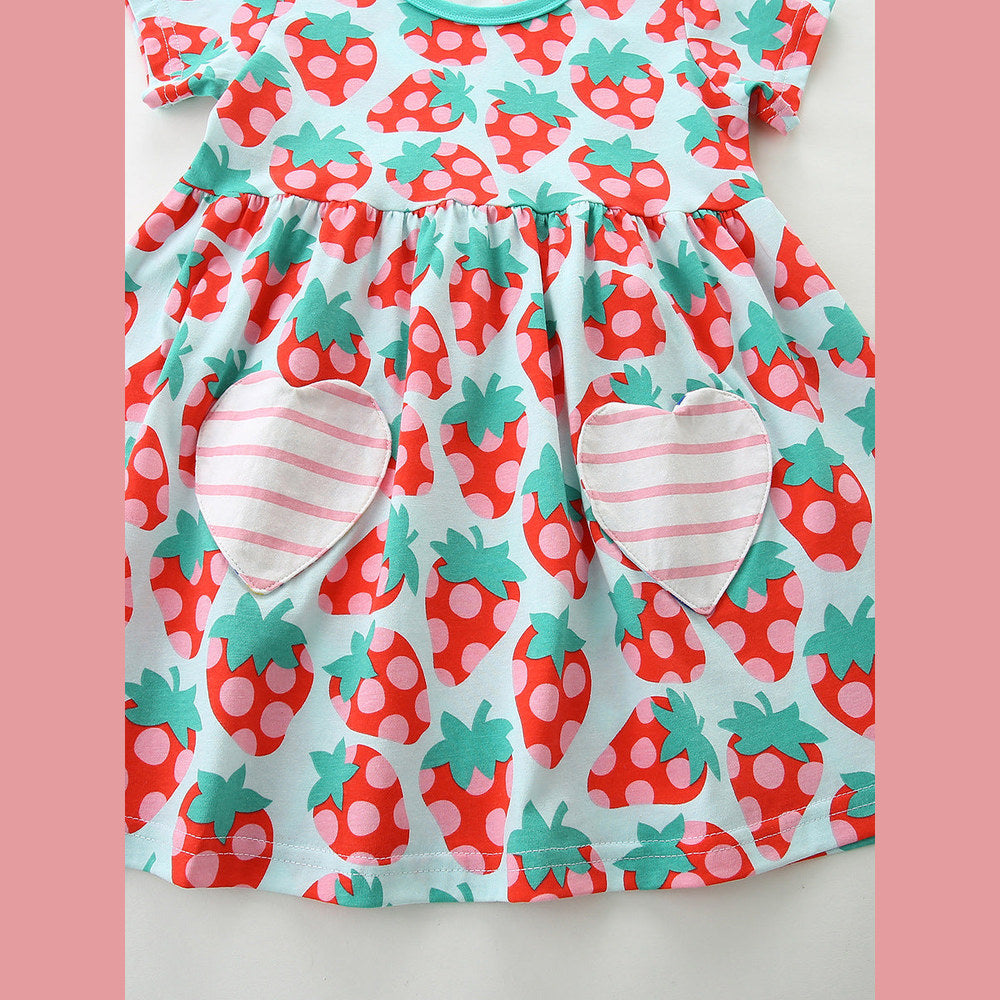 MyKids-USA® Summer Hot Selling Cute Fruits Pattern Short Sleeves Dress for Stylish Girls