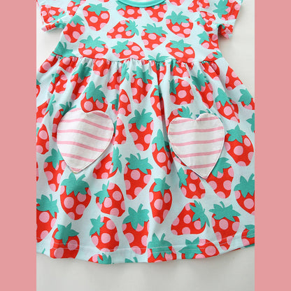 MyKids-USA® Summer Hot Selling Cute Fruits Pattern Short Sleeves Dress for Stylish Girls