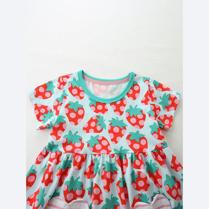 MyKids-USA® Summer Hot Selling Cute Fruits Pattern Short Sleeves Dress for Stylish Girls