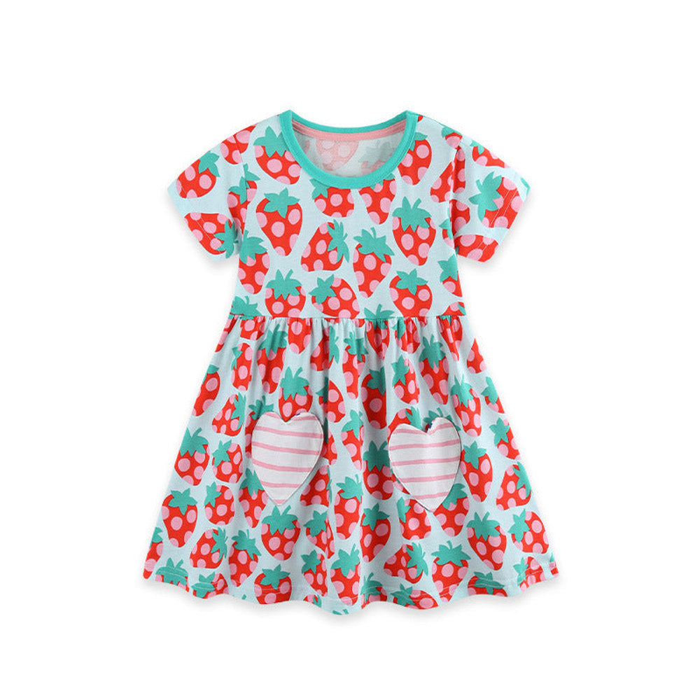 MyKids-USA® Summer Hot Selling Cute Fruits Pattern Short Sleeves Dress for Stylish Girls