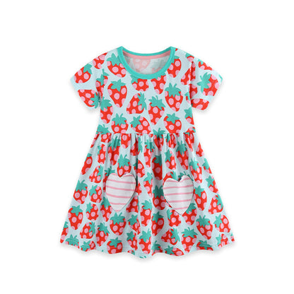 MyKids-USA® Summer Hot Selling Cute Fruits Pattern Short Sleeves Dress for Stylish Girls