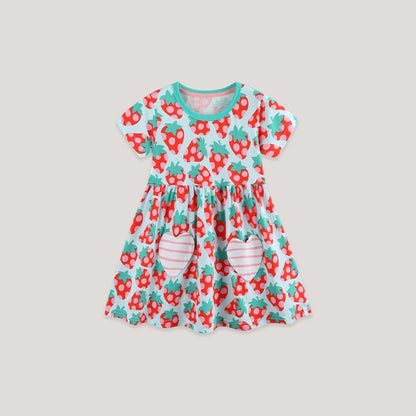 MyKids-USA® Summer Hot Selling Cute Fruits Pattern Short Sleeves Dress for Stylish Girls