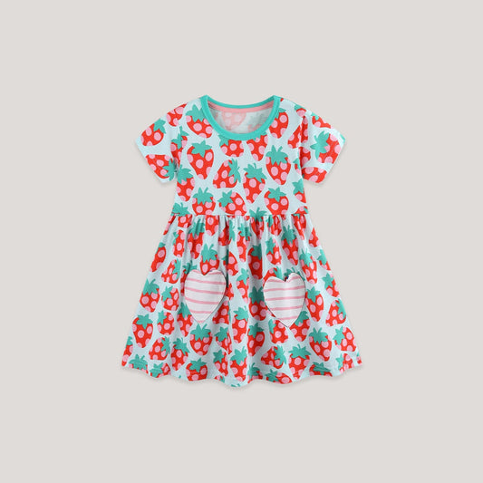 MyKids-USA® Cute Fruits Pattern Short Sleeves Dress for Stylish Girls